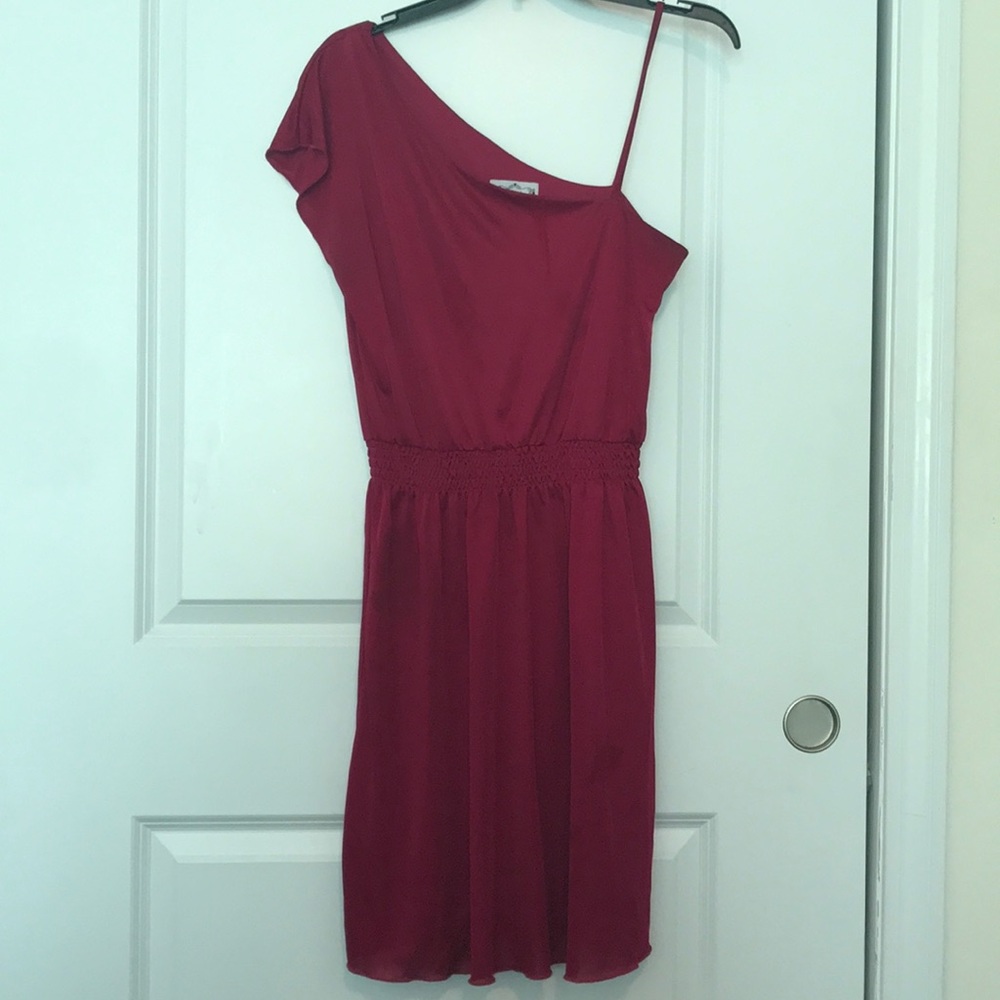 Wine colored one shoulder dress